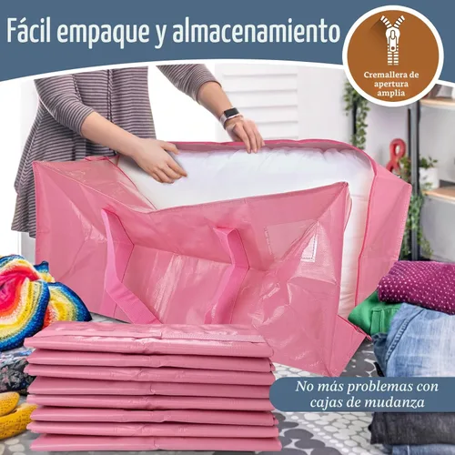 Vista 5 de Paquete de 6 bolsas de mudanza grandes extra resistentes con cremallera fuerte y asas cómodas, bolsas de almacenamiento de ropa resistentes