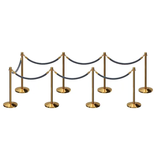 Vista 101 de CCW Kit de sujeción de poste y cuerda con 2 postes superiores de latón pulido y 1 cuerda de núcleo de algodón de terciopelo resistente azul oscuro