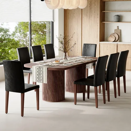 Vista 42 de Mesa de comedor extra larga de 78.7 pulgadas para 6-10 personas, mesa de cocina moderna con bases estriadas, mesa de comedor rectangular de granja