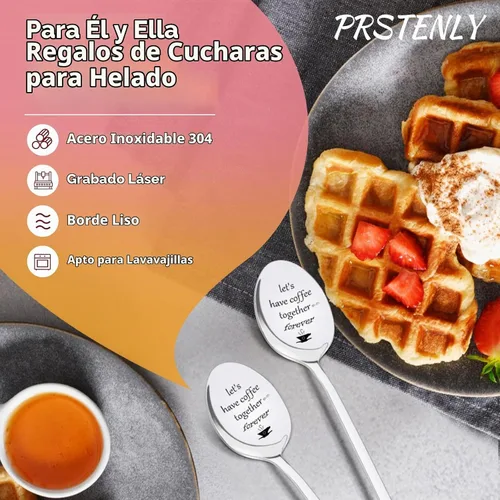 Vista 3 de 2 piezas de cucharas de café grabadas para él, ella, parejas, aniversario