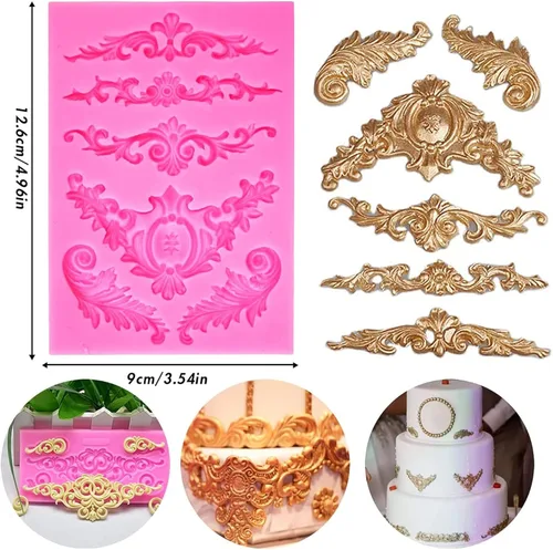Vista 8 de Moldes de silicona estilo barroco, moldes de encaje de volutas y encaje para fondant, molde de flor en relieve vintage, molde de filigrana 3D
