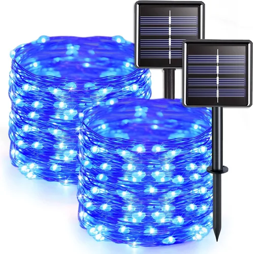 Vista 28 de JMEXSUSS Paquete de 2 luces solares de Navidad impermeables para exteriores, 100 LED de 33 pies, color blanco cálido y multicolor, luces solares