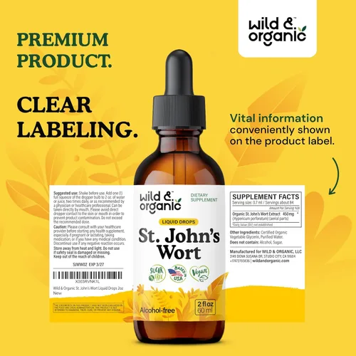 Vista 9 de Wild & Organic St Johns Wort Tintura - Apoyo al estado de ánimo - Suplemento relajante de hierba de San Juan - Gotas de hierbas líquidas Hypericum