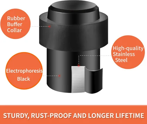 Vista 3 de TPOHH Tope de puerta cilíndrico de acero inoxidable con goma suave – Tope de puerta resistente y duradero, protector de pared, color negro, 2-3/8