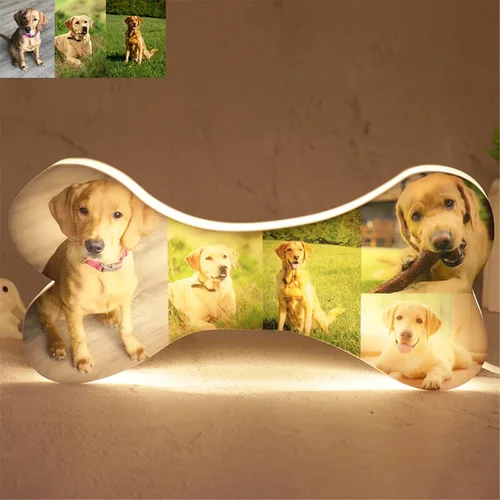 Lámpara de fotos personalizada con 5 imágenes, luz LED para dormitorio, noche 3D, Navidad, cumpleaños, hueso, 8 pulgadas