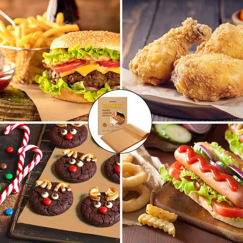 Vista 7 de HOFHTD - 200 hojas de papel pergamino, 12 x 16 pulgadas, desechables para freidora de aire, papel pergamino precortado antiadherente para hornear