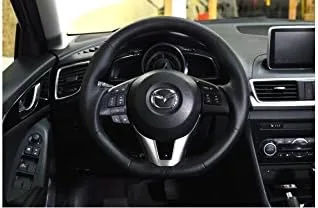 Vista 5 de CORKSPORT - Volante de cuero de alto rendimiento hecho para Mazda 3 2014-2016, CX5 2013-2016, 2016 + CX3 - Negro (AXM-9-342-10)