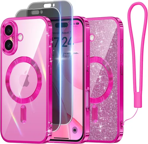 Vista 12 de Meifigno Funda diseñada para iPhone 16 de 6.1 pulgadas, [tarjeta con purpurina y correa de muñeca] [compatible con MagSafe] Protección completa