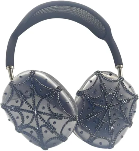 Vista 4 de Funda con arañas de strass para AirPods Max, funda de auriculares con purpurina negra para Apple Airpods Max, lindas cubiertas de Airpod Pro Max