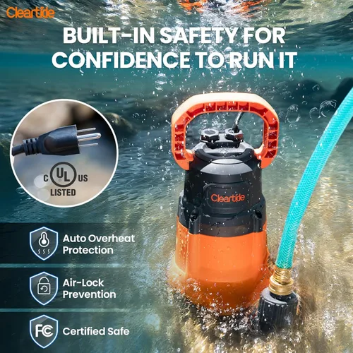 Vista 5 de Cleartide Bomba de sumidero sumergible, bomba de agua utilitaria de 1/3 HP para drenaje de piscinas, jacuzzi, sótano, motor 100% de cobre, bomba