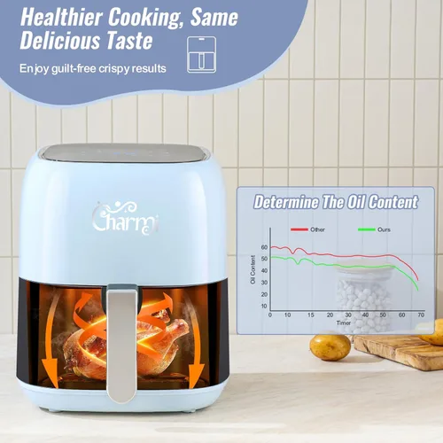 Vista 5 de Charmi - Freidora de aire de 5 cuartos – Hermoso diseño retro, aspecto elegante de encimera, apagado automático seguro, pantalla táctil digital, 8