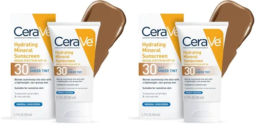 Vista 11 de CeraVe Protector solar mineral hidratante SPF 30 con tinte transparente, protector solar mineral tintado con óxido de zinc y dióxido de titanio, se