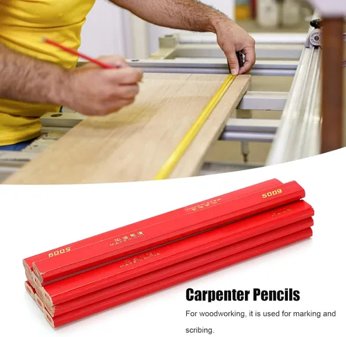 Vista 7 de Lápices de carpintero, 10 lápices duros octogonales rojos para carpintería y marcado de hormigón