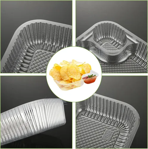 Vista 3 de RHBLME Paquete de 300 bandejas grandes de plástico para nachos de 8 x 6 pulgadas, 2 compartimentos desechables, recipientes de plástico para nachos