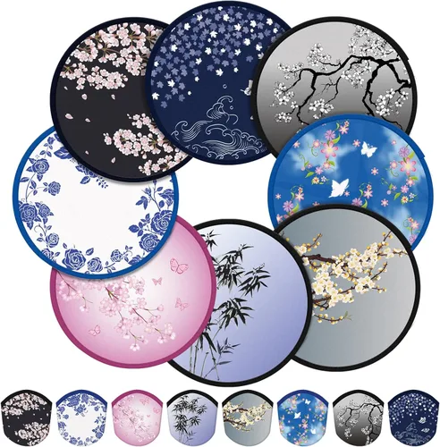 Vista 17 de Gejoy 24 ventiladores de disco volador plegables botánicos abstractos, de mano, compactos, de refrigeración, multirol, para juegos al aire libre