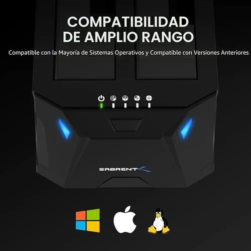 Vista 5 de SABRENT Estación de acoplamiento de disco duro externo USB 3.0 a SATA I/II/III de doble bahía para discos duros de 2.5 o 3.5 pulgadas, SSD