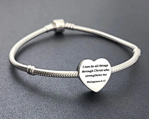 Vista 5 de MUERDOU Pulsera con dije de corazón en forma de versículo bíblico cristiano oración fe joyería religiosa regalos para mujeres
