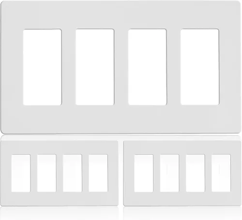 Vista 9 de Faith Placa de pared eléctrica sin tornillos para decoración de 4 segmentos, 4.68 pulgadas de alto x 8.4 pulgadas de largo, se adapta a GFCI