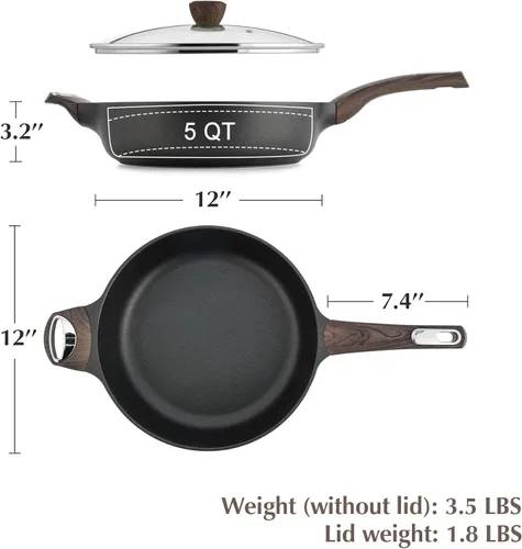 Vista 7 de SENSARTE Sartén antiadherente con tapa, sartén profunda grande de 12 pulgadas, sartén antiadherente de 5 cuartos de galón con tapa, sartén