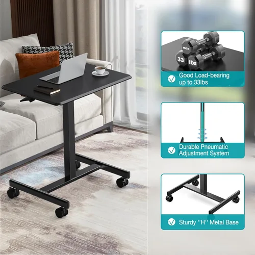 Vista 5 de DUMOS Escritorio pequeño de pie móvil portátil con ruedas para laptop PC sobre ruedas, estación de trabajo para computadora de altura ajustable