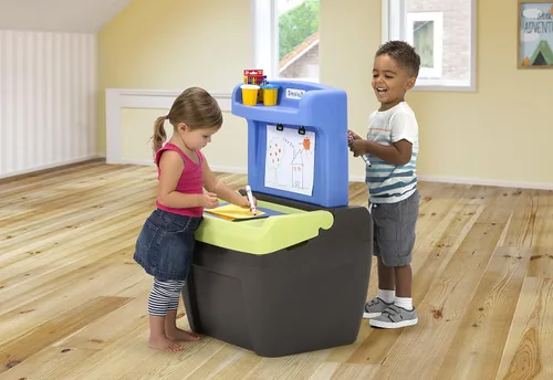 Vista 4 de Simplay3 Caja de almacenamiento de juguetes todo en uno y caballete doble para niños
