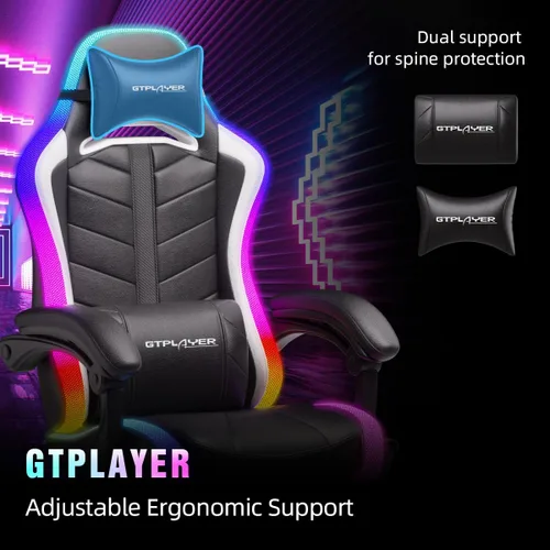 Vista 4 de GTPLAYER Gaming Chair, Computer Chair with RGB LED Lights, High Back Ergonomic Chair for Adults with Footrest and Linkage Armrests& Headrest Lumbar