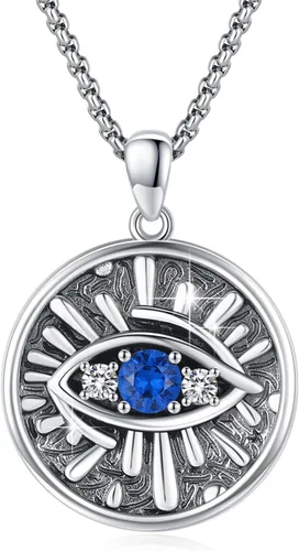 Evil Eye Necklace for Women 925 Sterling Silver, Protection Necklace with Blue Evil Eye Charm, Evil EyeLotus Pendant Jewelry, Birthday Christmas