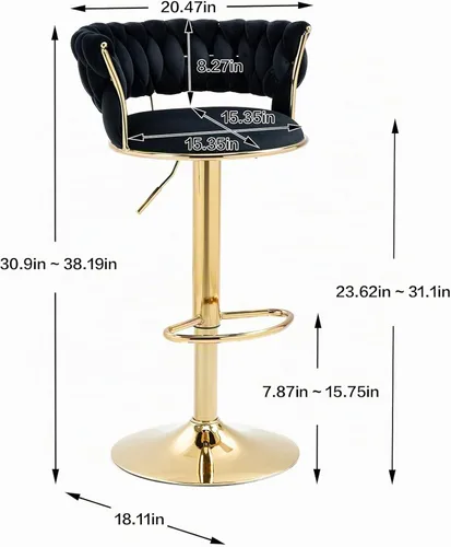 Vista 3 de Taburetes de bar de lujo, modernas sillas de bar redondas ajustables, sillas de comedor altas de cocina con reposabrazos, altura ajustable y giro