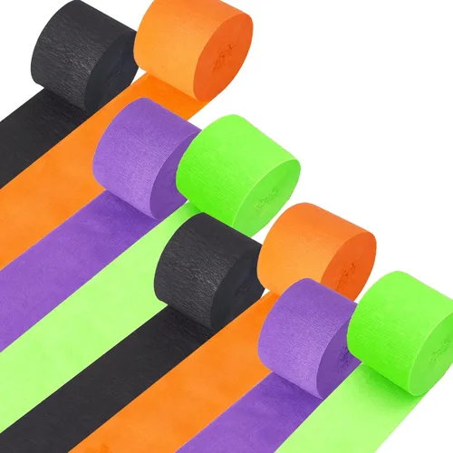 Serpentinas para fiesta de Halloween, kit de papel crepé negro, naranja, morado, 8 rollos, decoraciones de Halloween, telón de fondo para colgar en