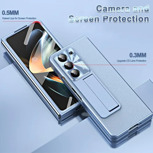 Vista 4 de Miimall Funda compatible con Samsung Galaxy Z Fold 5 con S Pen, lápiz capacitivo con soporte para bolígrafo, patrón de piel, protector de pantalla