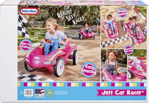 Vista 4 de Little Tikes Jett Car Racer - Coche de carreras rosa con respaldo de asiento ajustable, dirección de rueda trasera de doble mango, control