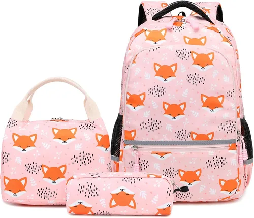 Mochilas para niñas mochila de unicornio para niñas juego de mochila escolar de unicornio con lonchera y estuche para lápices Rosa Pink fox 24cm