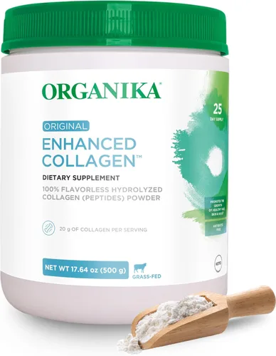 Organika Polvo de Péptidos de Colágeno Hidrolizado Mejorado: Polvo de Colágeno Sin Sabor de Fácil Absorción para Piel, Cabello, Uñas,