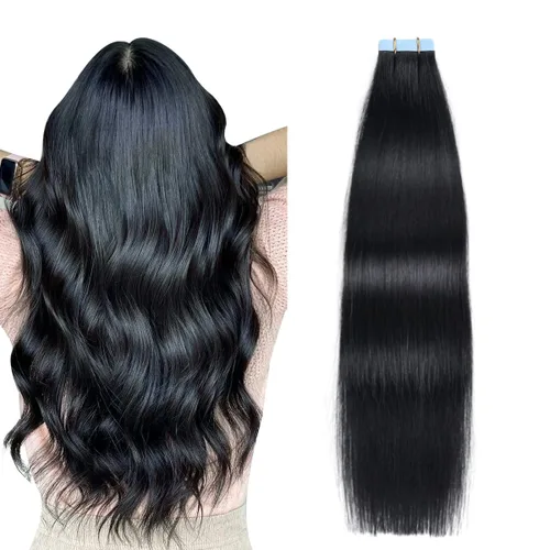 Vista 36 de SUYYA Extensiones de Cabello Humano Rizado Liso con Cinta, Color Negro Natural, Extensiones de Cabello con Cinta, Cabello Humano Rizado Liso, 12