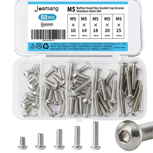 Vista 17 de Tornillos de cabeza de botón M5 x 8 mm, 12 mm, 16 mm, 20 mm, 25 mm, tornillos de cabeza de botón, acero inoxidable 304, accionamiento hexagonal