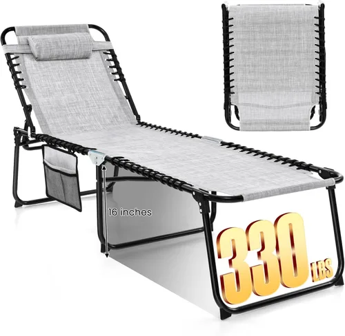 Vista 16 de GYMAX Lounge Chairs for Outside, Extra High Folding Beach Tanning Lounger with Adjustable Backrest, Footrest & Removable Pillow, Sunbath Lounge for