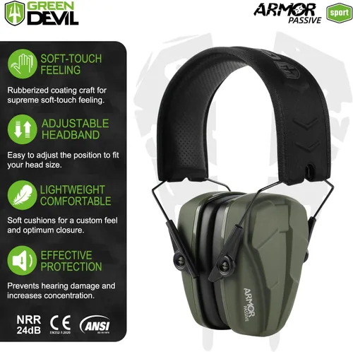 Vista 2 de GREEN DEVIL Reducción de ruido Protección auditiva Orejeras de seguridad pasiva Auriculares delgados para disparar rango de pistola