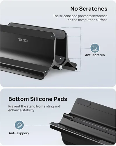 Vista 7 de Soporte vertical para laptop SODI para escritorio compatible con MacBook Air, soporte para MacBook Pro vertical de aluminio hasta 17 pulgadas