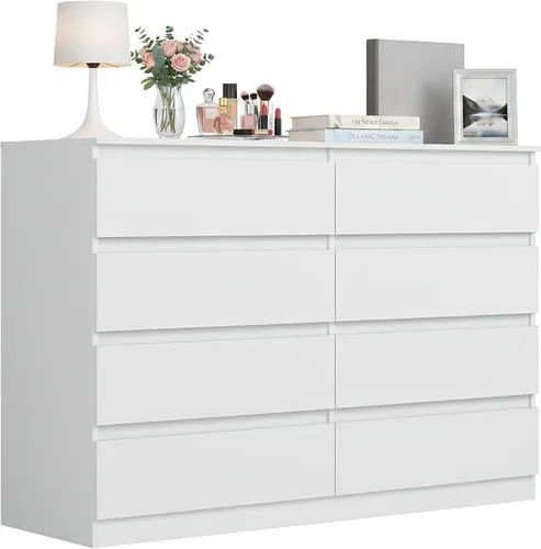 Vista 25 de Cómoda negra para dormitorio, cómoda moderna de 6 cajones con cajón profundo, cómoda ancha, muebles organizadores de almacenamiento para dormitorio