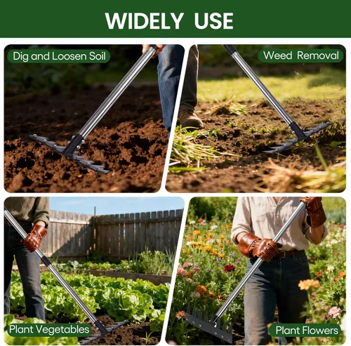 Vista 4 de Herramienta de deshierbe de acero inoxidable con hoja de sierra, mango desmontable de 4 secciones para jardinería sin esfuerzo, trabajo en el patio