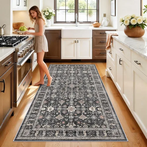 Vista 14 de Alfombra de pasillo lavable de 2 x 3: alfombras antideslizantes con parte trasera de goma, alfombra de cocina suave, alfombra pasillo estilo granja