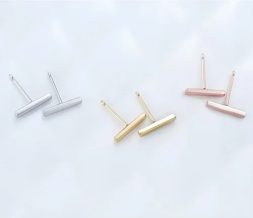 Vista 6 de S.Leaf Sterling Silver Stud Earrings for Women Gold Plated Tiny Dot I Bar Earrings Dainty Simple Earrings for Women (14k Gold)