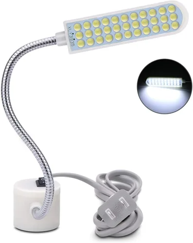 Luz de máquina de coser Harmiey (36 LED) con cuello de cisne y base de montaje magnética, lámpara suave blanca para tornos, prensas de taladro,