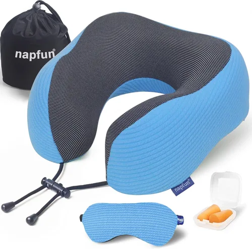 Vista 10 de napfun Almohada cervical para viajar, almohada cervical de viaje mejorada para avión, almohada de viaje de espuma viscoelástica 100% pura
