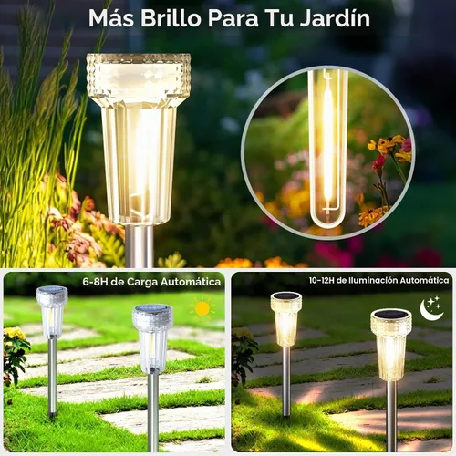 Vista 5 de Mancra - Luces solares al aire libre impermeables, juego de 8 luces de camino con bombilla de tungsteno de acero inoxidable, luces solares