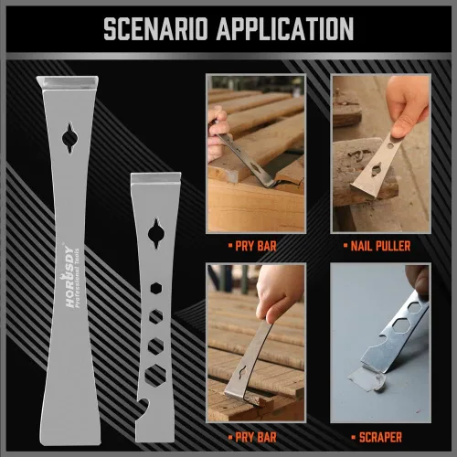 Vista 5 de HORUSDY Juego de 2 barras de palanca raspadoras, barras de palanca planas de acero inoxidable con función de destornillador hexagonal, extractor