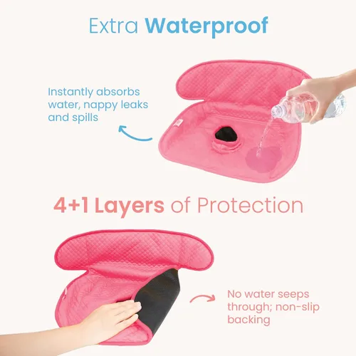 Vista 2 de Almohadillas Rosa Piddle Pad Paquete de 2 – Protector Impermeable para Asiento de Automóvil y Cochecito para Entrenamiento de Orinal para Niños