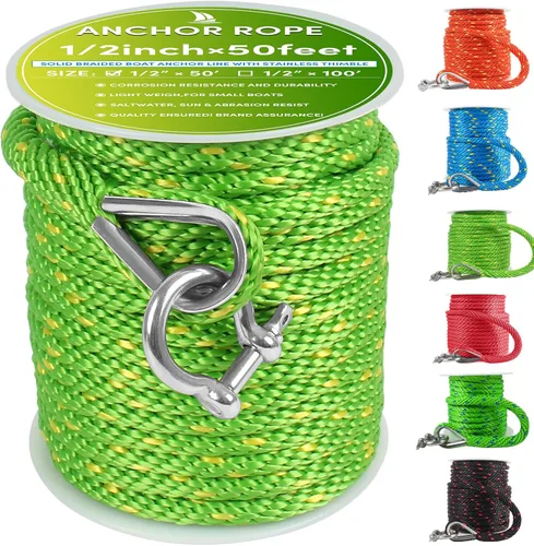 Vista 21 de Cuerda de anclaje premium de 50 pies x 1/2 pulgadas, línea de anclaje trenzada sólida MFP para barco con dedal y grillete - Negro