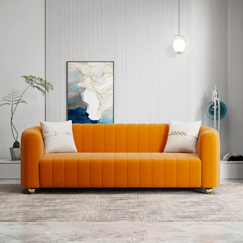 Vista 13 de Moderno sofá de terciopelo negro para sala de estar, sofá individual de 42 pulgadas con patas de esfera de metal dorado (negro 1S)