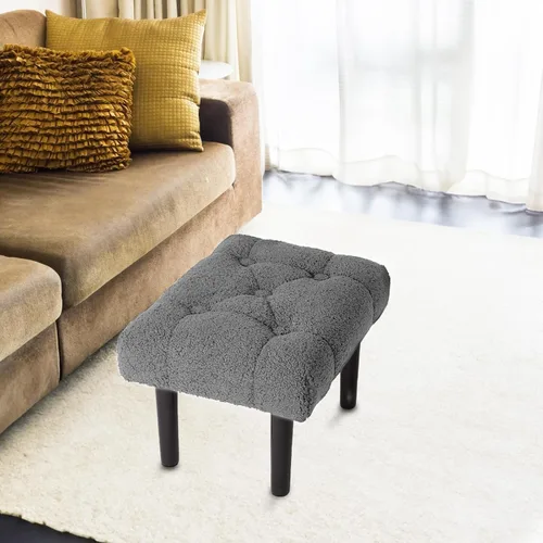 Vista 44 de HOUCHICS Taburete acolchado de piel, pequeño reposapiés otomano con patas de madera, moderno reposo rectangular para sala de estar, sofá, escritorio